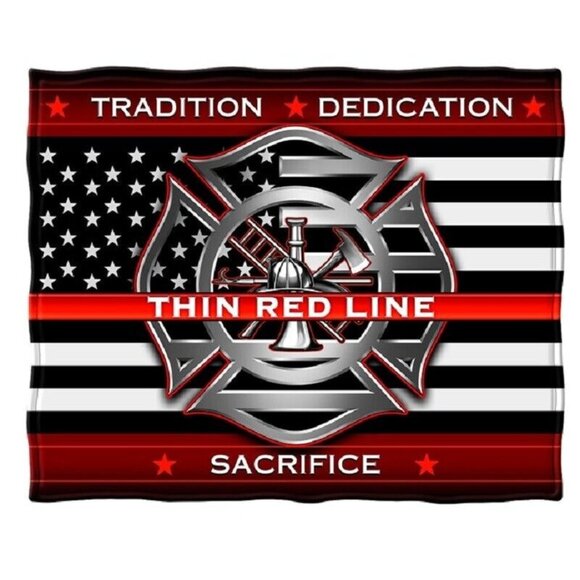 New Fireman Thin Red Line Plush Fleece Throw Gift Blanket Firefighter Rescue EMT - Picture 1 of 2